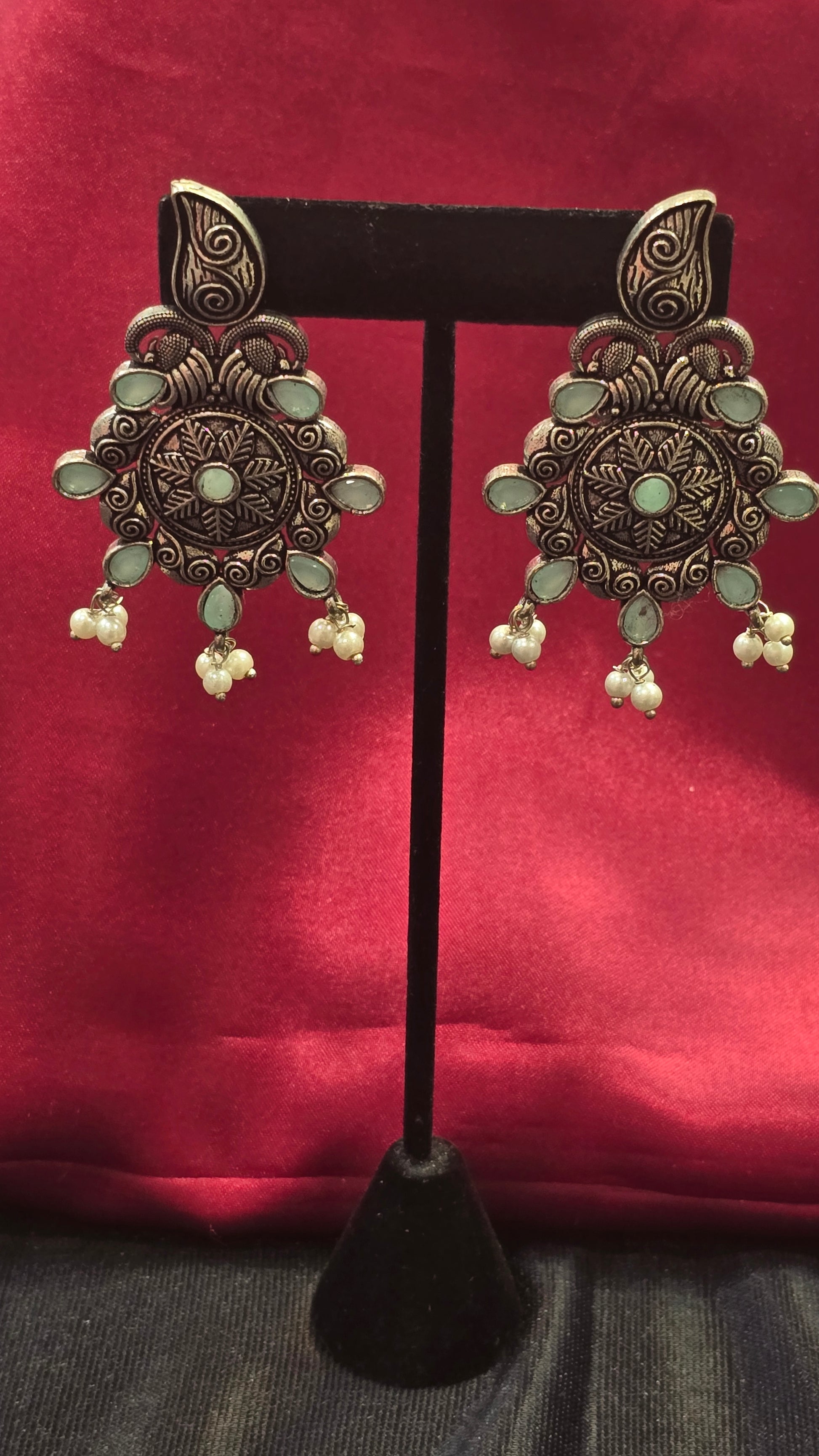 Flower Design Light Blue Color Oxidized Earrings  Near Me