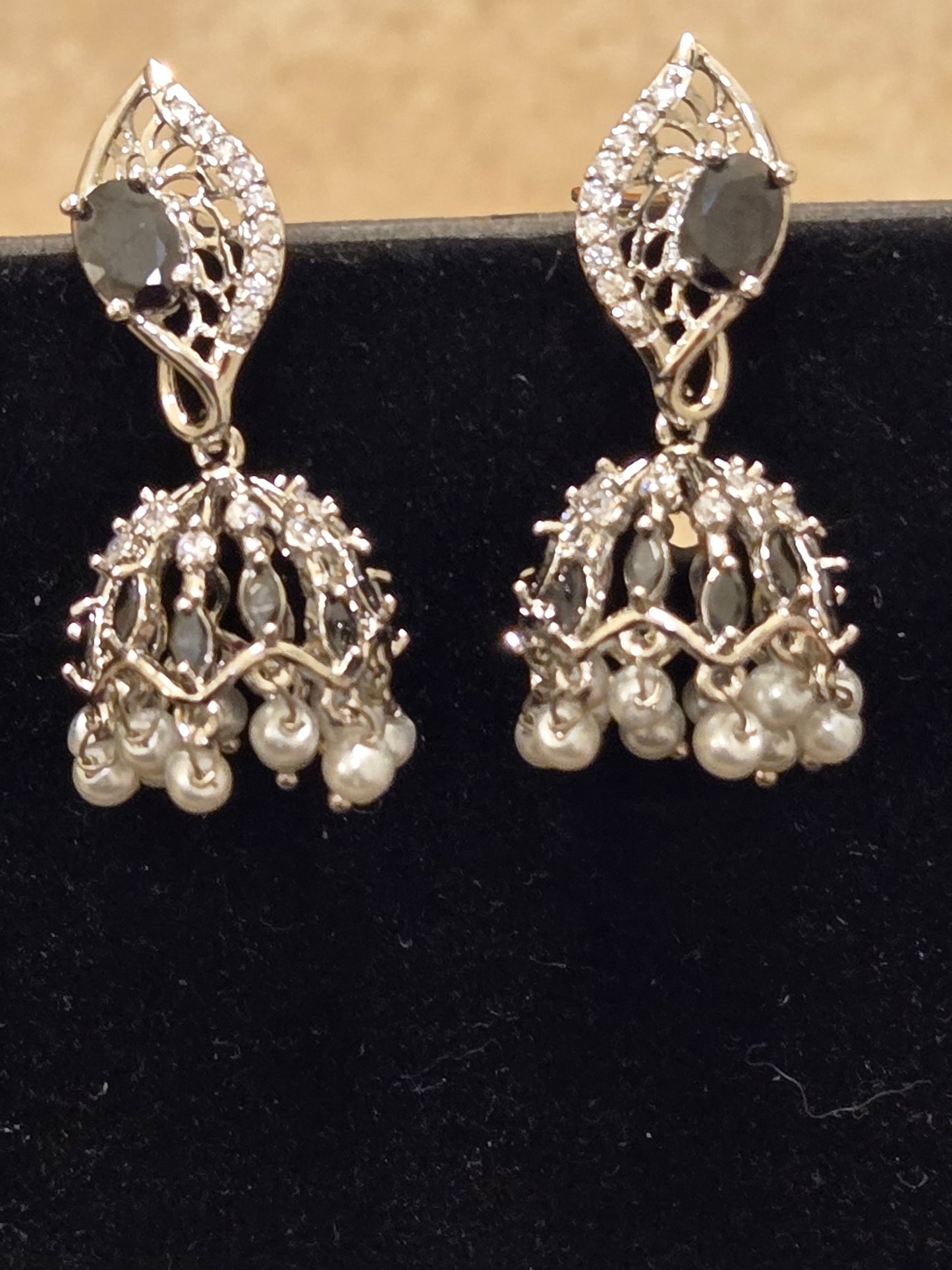 Elegant Black American Diamond Jumkha Earrings For Women