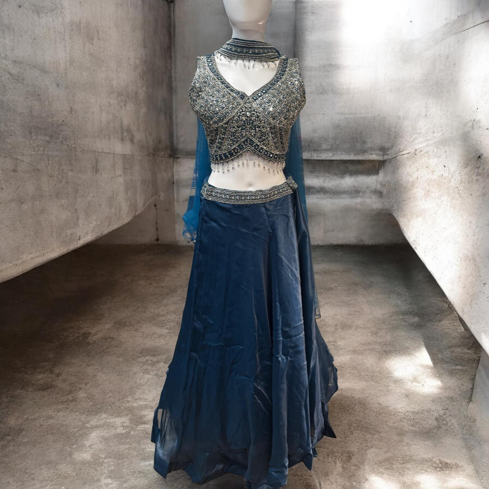 Alluring Teal Blue Color Silk With Embroidery Work Lehenga For Women