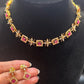 Gold Plated Dark Pink Color Stones Necklace And Earrings Set Near Me