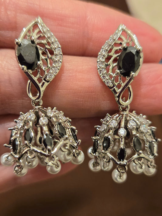 Elegant Black American Diamond Jumkha Earrings For Women