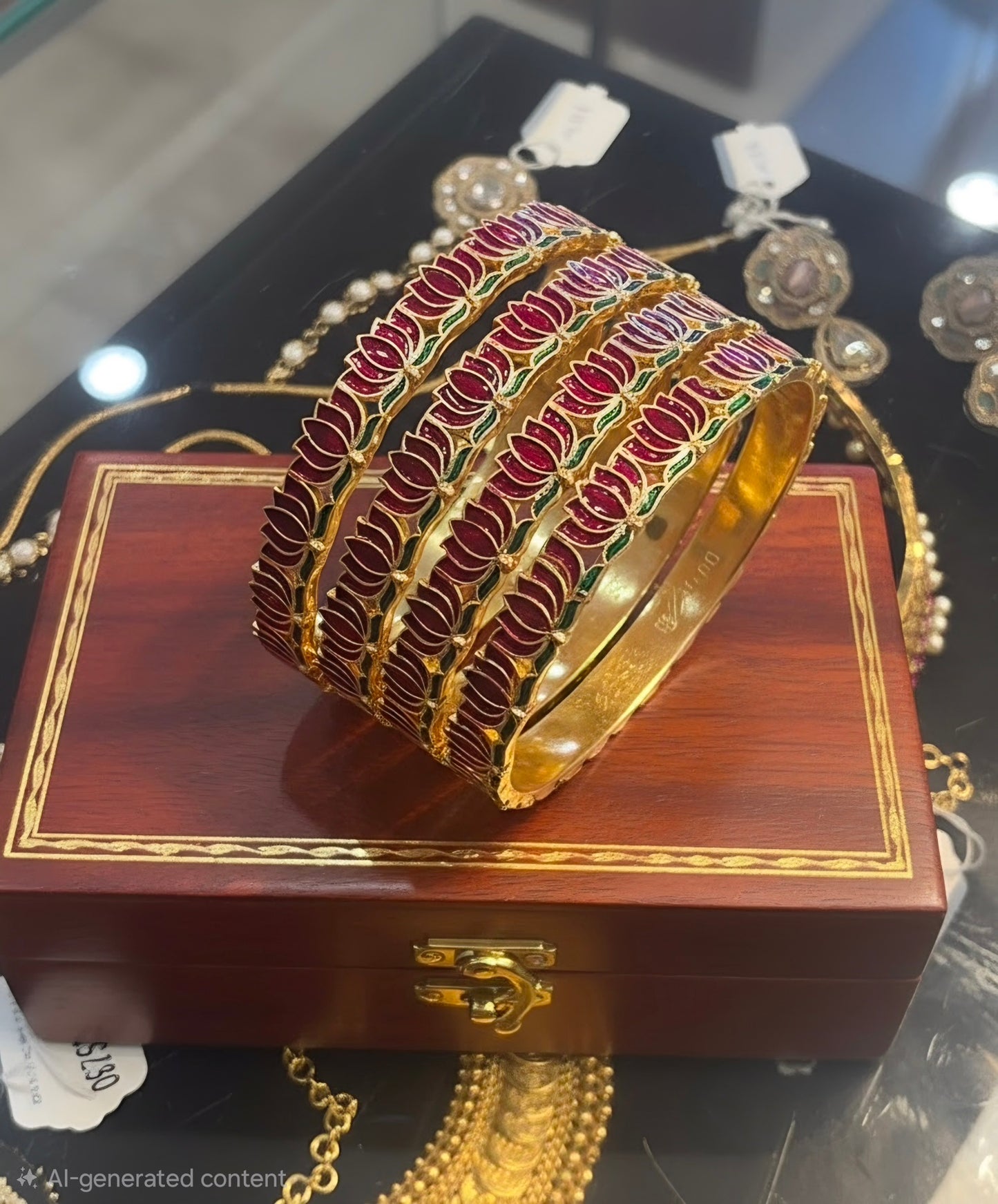 Mesmerizing Red & Green Lotus Shaped Bangles Set