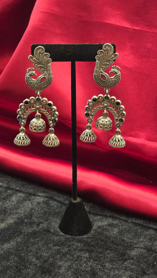 Peacock Shaped Antique Multicolor Earrings