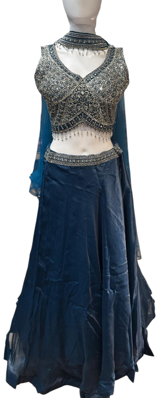 Teal Blue Color Silk With Embroidery Work Lehenga In USA