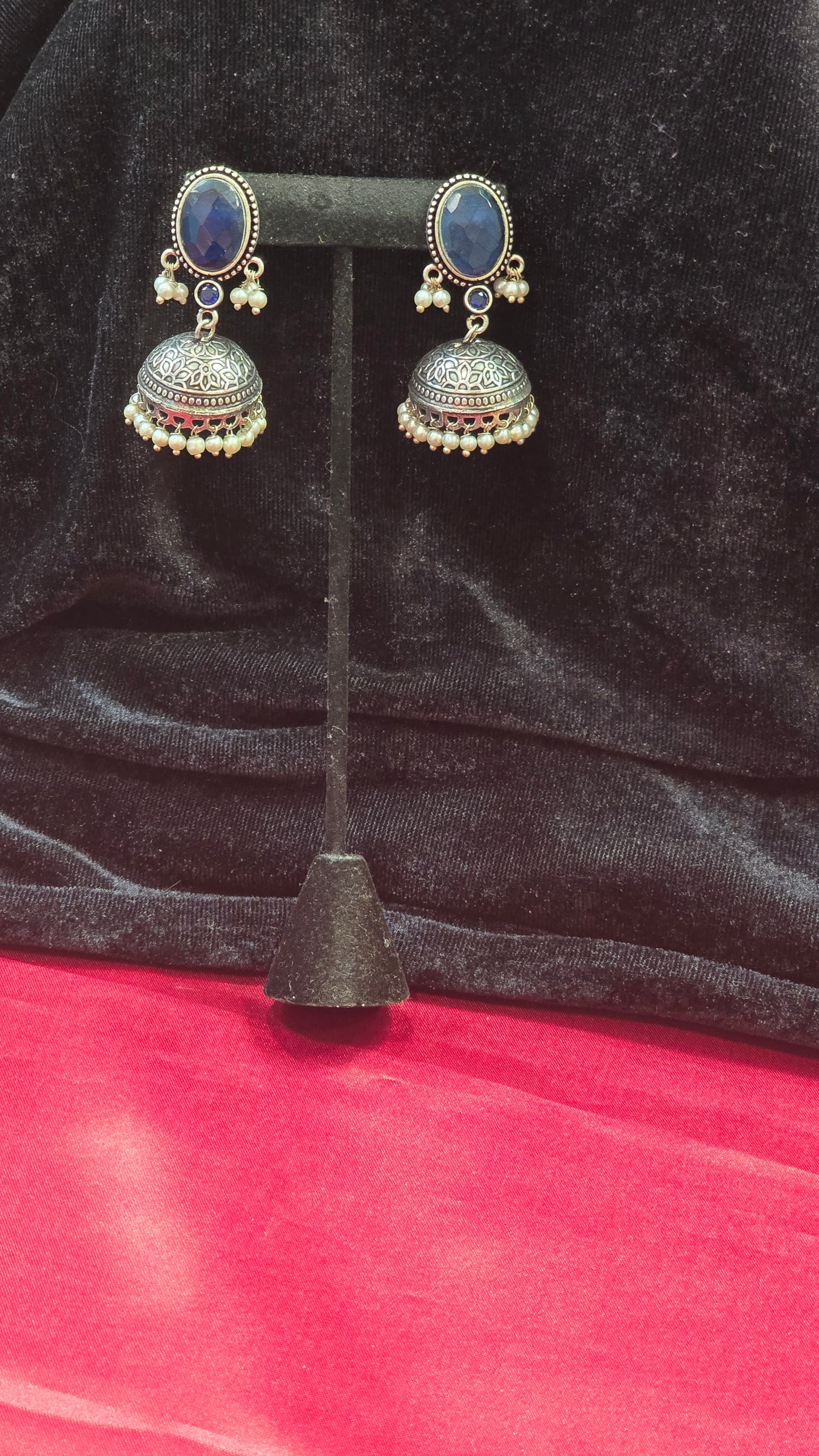 Amazing Oxidized Blue Color Jhumkas Earrings For Women