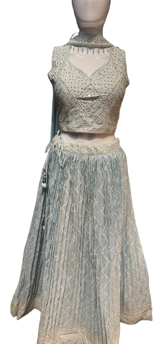 Stunning Blue Color Embroidery And Sequins Work Lehenga Choli With Dupatta For Women