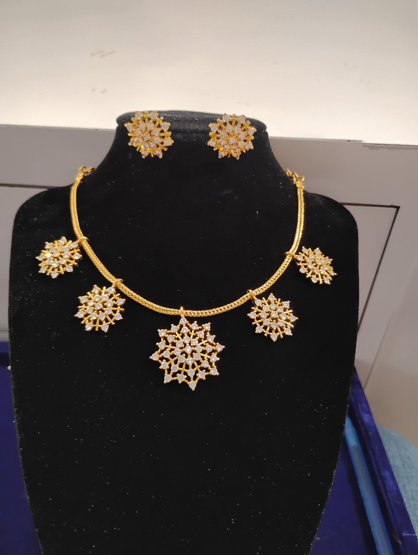 Beautiful Gold Plated along with white Stone Necklace Set WithEarrings For Women