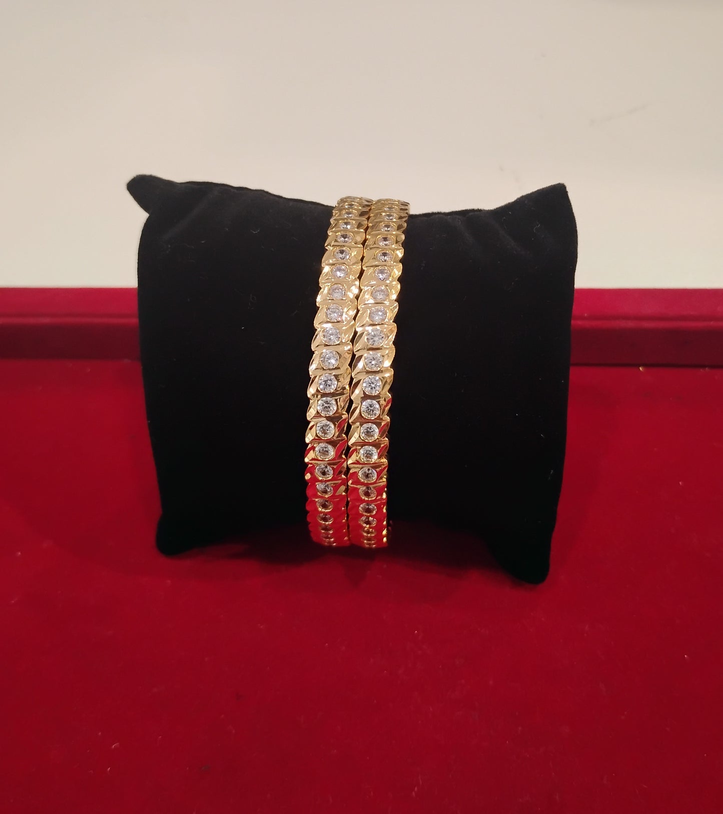Traditional Gold Plated Bangles With White Stones  For Women
