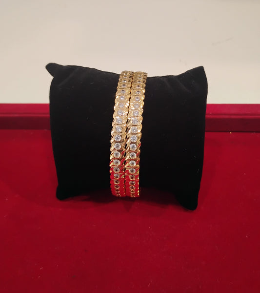 Traditional Gold Plated Bangles With White Stones  For Women
