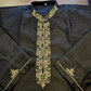 Alluring Black Color Hand Work Zardozi Embroidery Brocade Kurta With Pajama Pant For Men