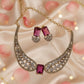 Elegant Red Stoned Leaf Shaped Gold Plated Set