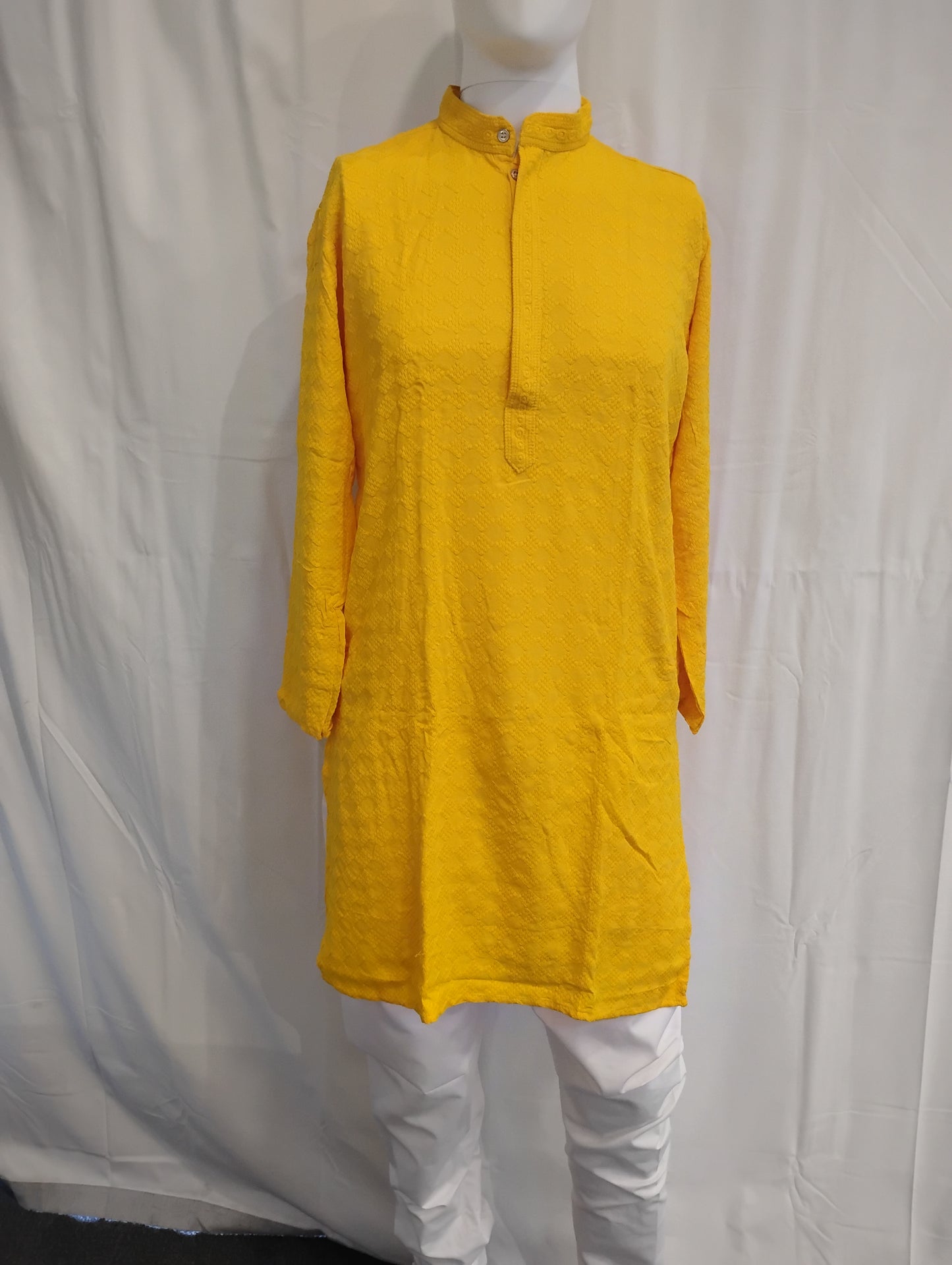 Wonderful Yellow Color Rayon With Chikankari Work Kurta Suits For Men