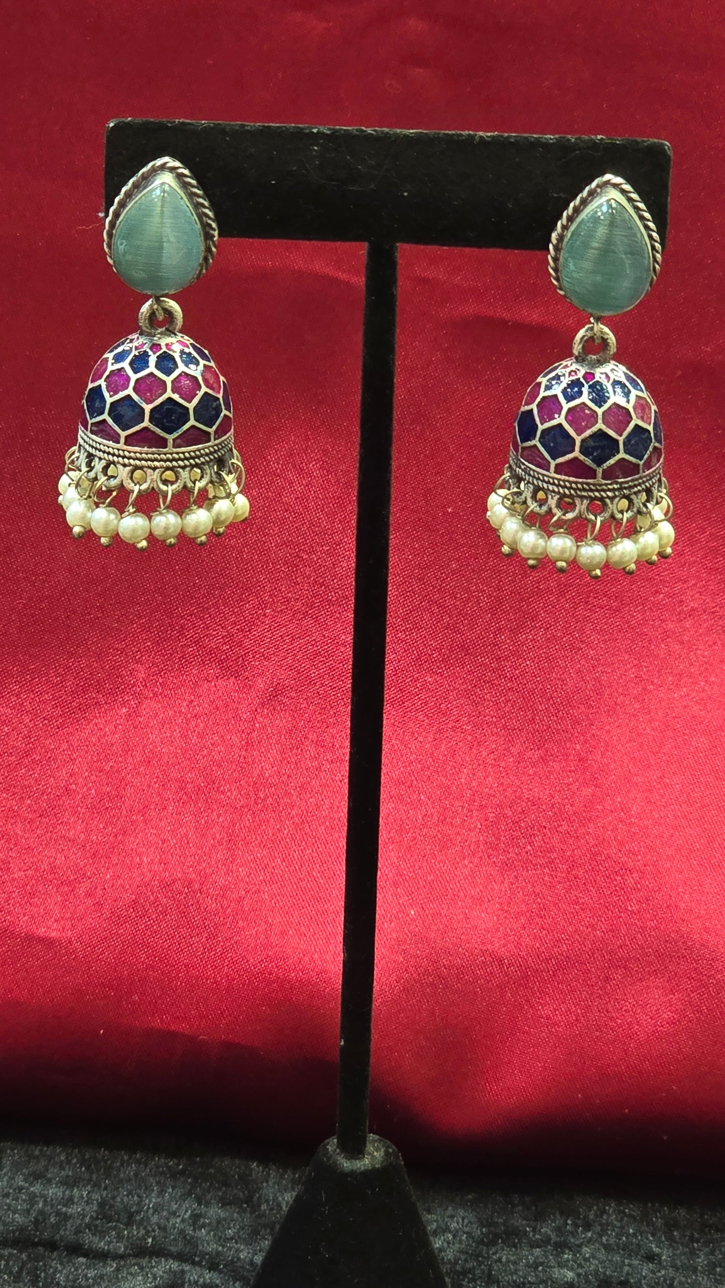 Pretty Light Pink And Light Blue Jhumki Earrings