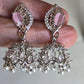 Elegant Light Pink Color American Diamond Jhumka Earrings