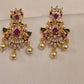 Beautiful Ruby And Emerald AD Stone Earrings With Pearl Dropping