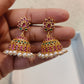 Charming jumka drop Green With Pink Stone Earrings Gold Plated