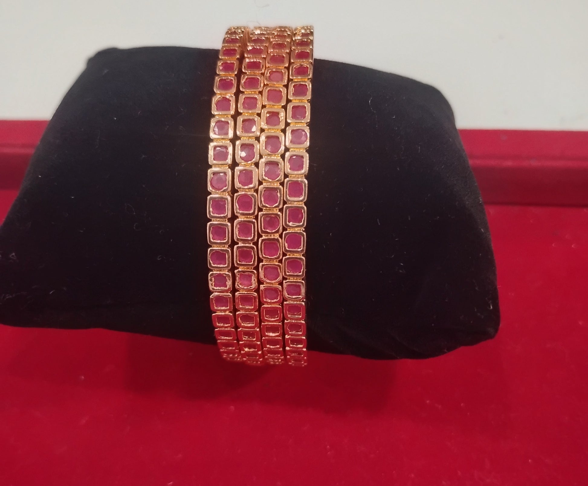 Attractive Gold Plated Red Stones Bangles Set For Women