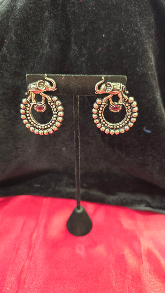 Elephant Shaped Earrings With Maroon Stone