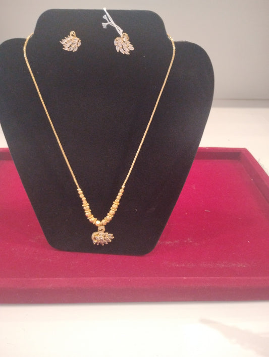 Pretty Gold Plated White Stones Necklace With Earrings For Women