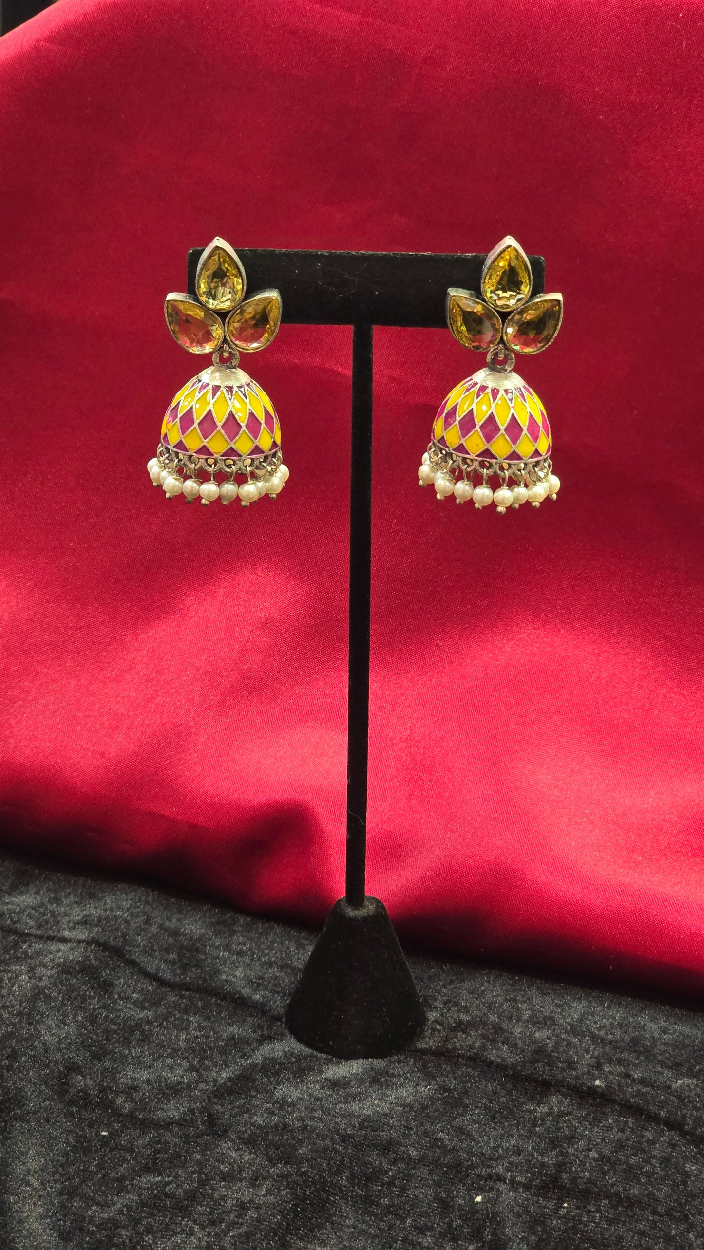 Beautifully Crafted Yellow And Pink Color Earrings