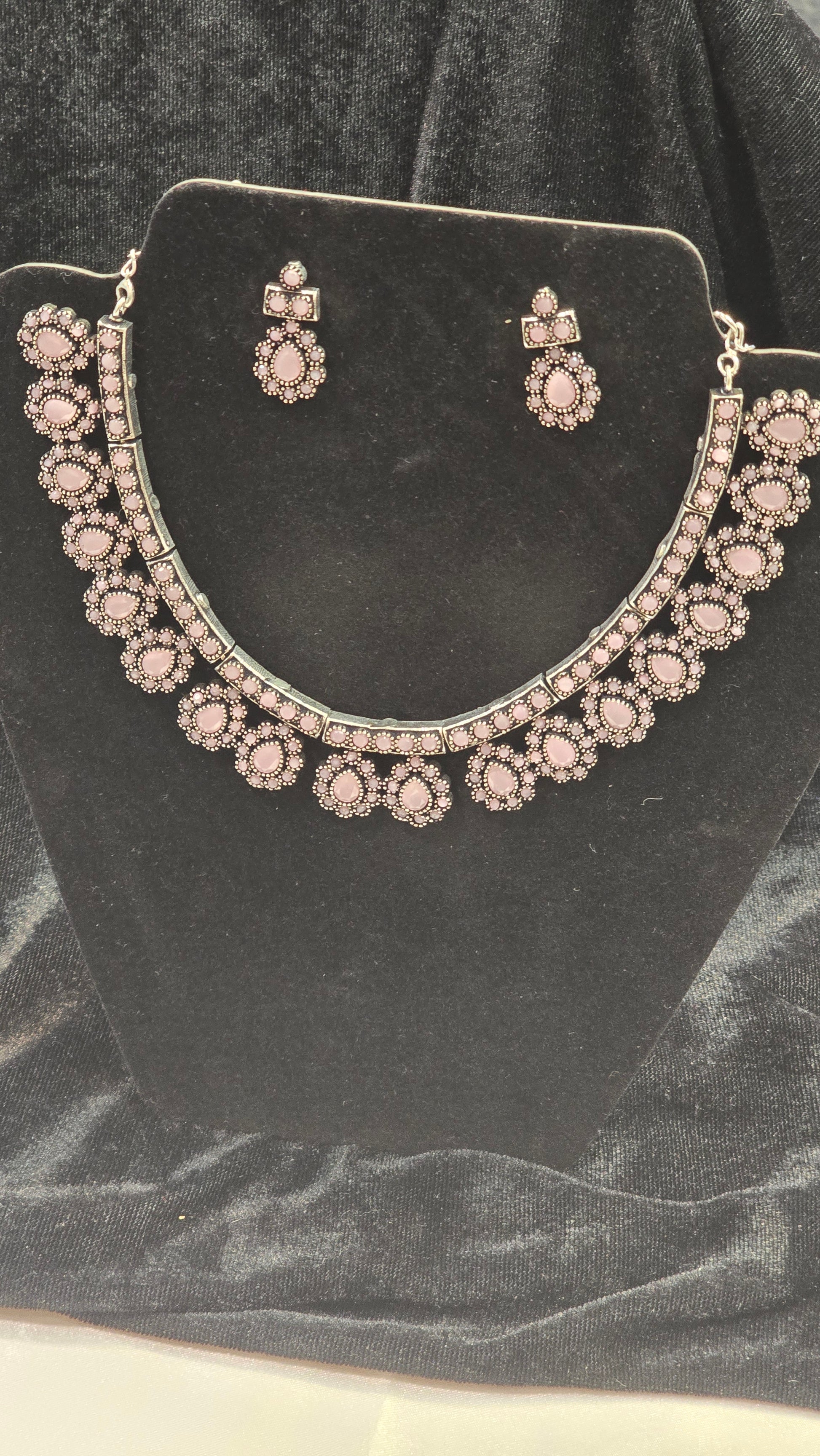 Alluring Light Pink Color Oxidized Choker Set
