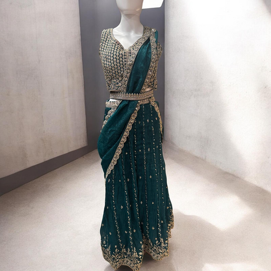 Amazing Green Color Embroidery And Sequins Work Lehenga Choli For Women