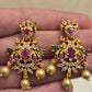 Beautiful Ruby And Emerald AD Stone Earrings With Pearl Dropping Near Me