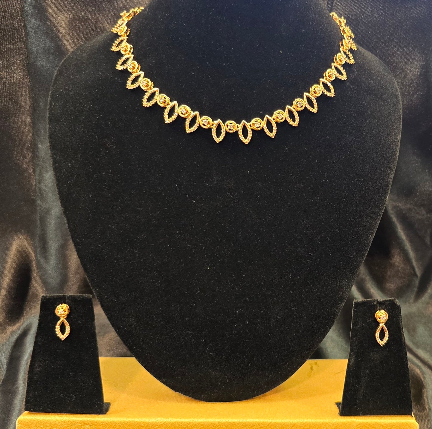 White Stones Gold Plated Necklace With Earrings Set For Women In USA