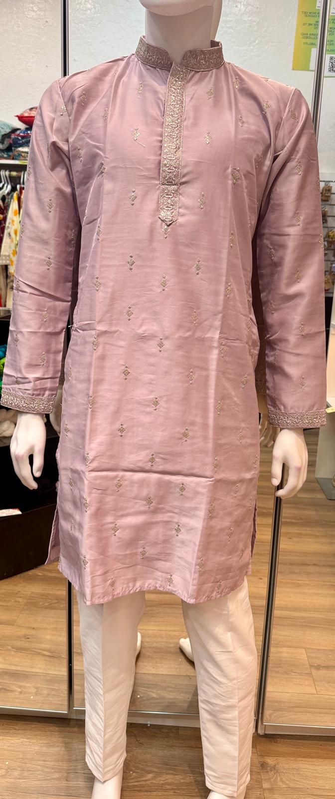 Charming Light Purple Color Matka Silk With Embroidered Buti Designer Kurta Suit For Men