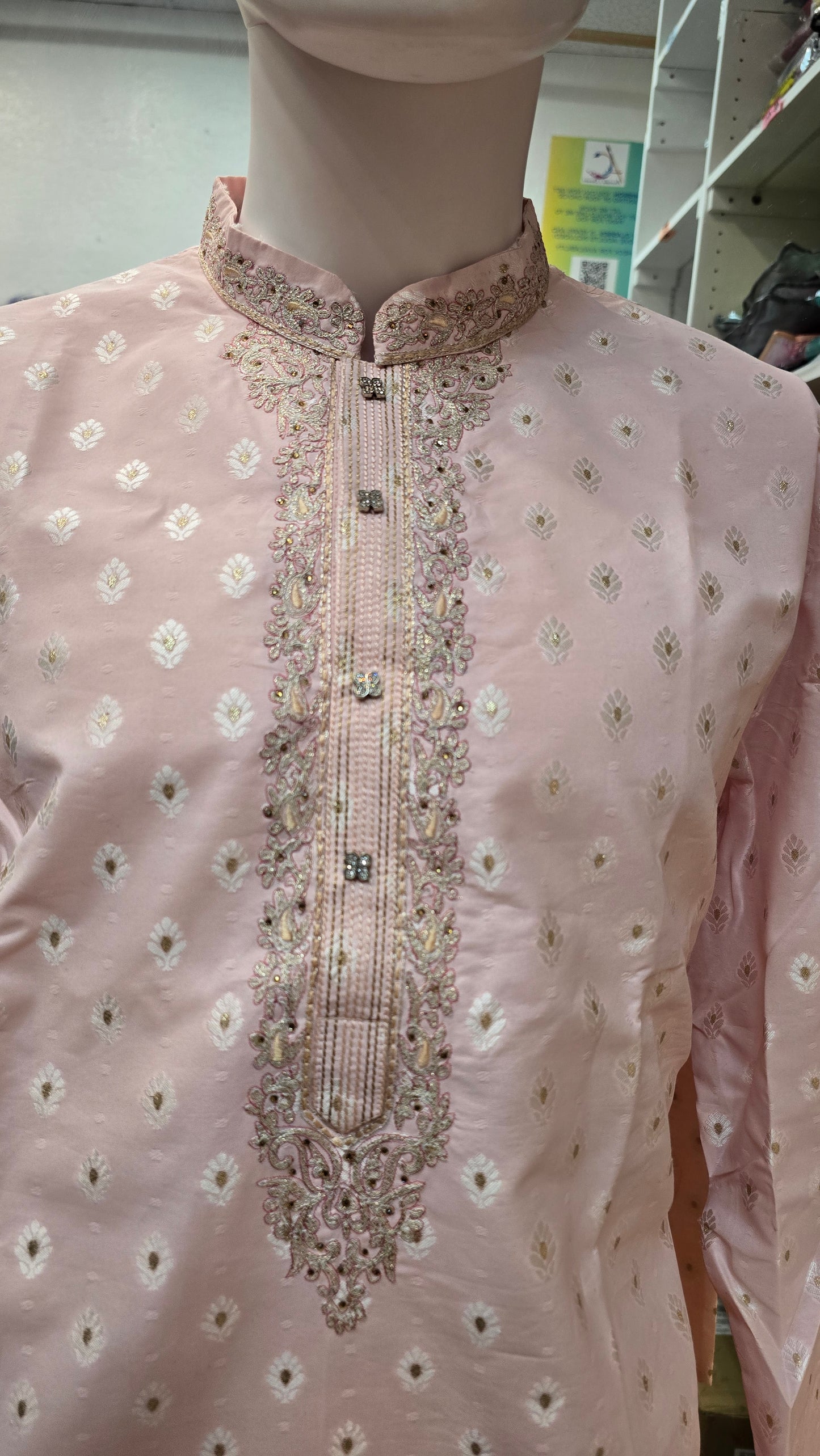 Baby Pink Color Jacquard With Zardozi Work Kurta Suits In Chandler