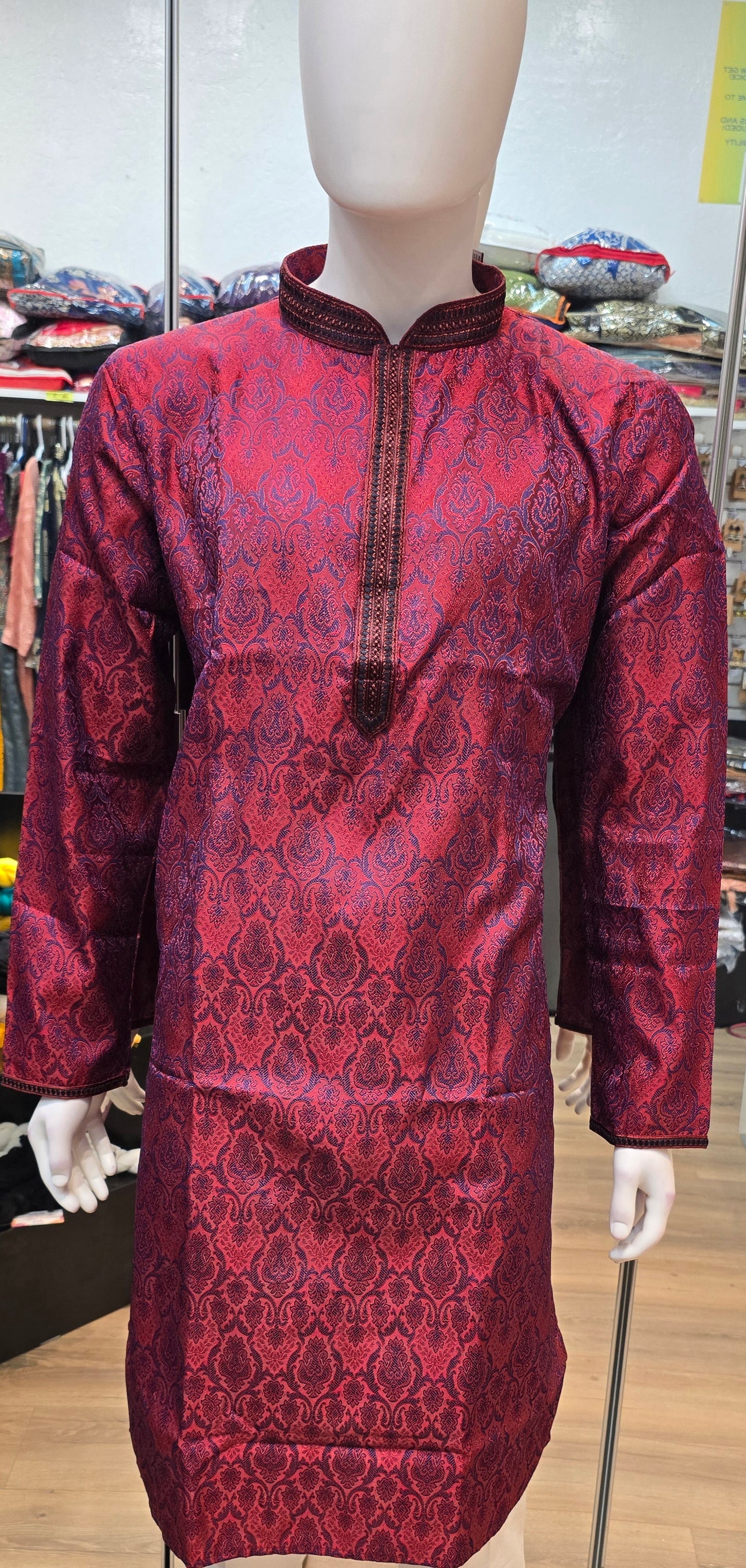 Beautiful Dark Red Color Kurta Slub Silk Embroidery Work With Pajama Pant