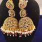 Beautiful Ethnic Wear Gold Plated Earrings With White Stones, Marron and White Beads