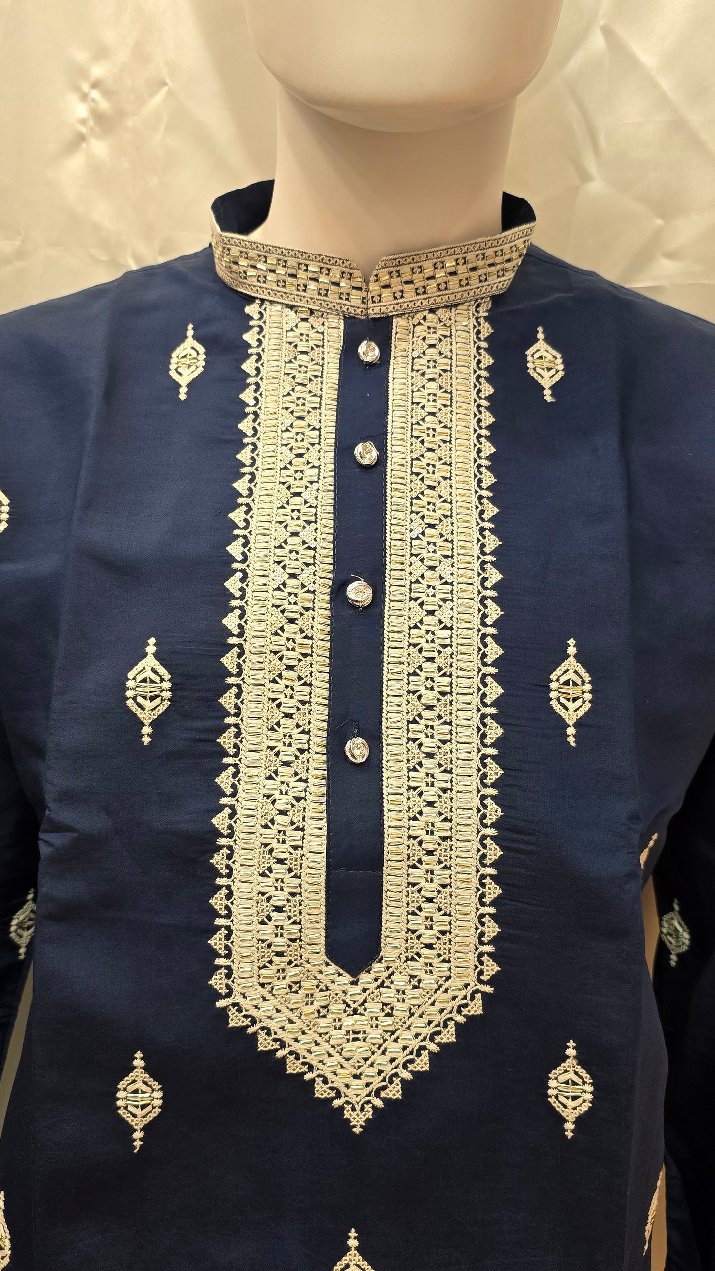Attractive Blue Color Silk Kurta With Pajama For Men