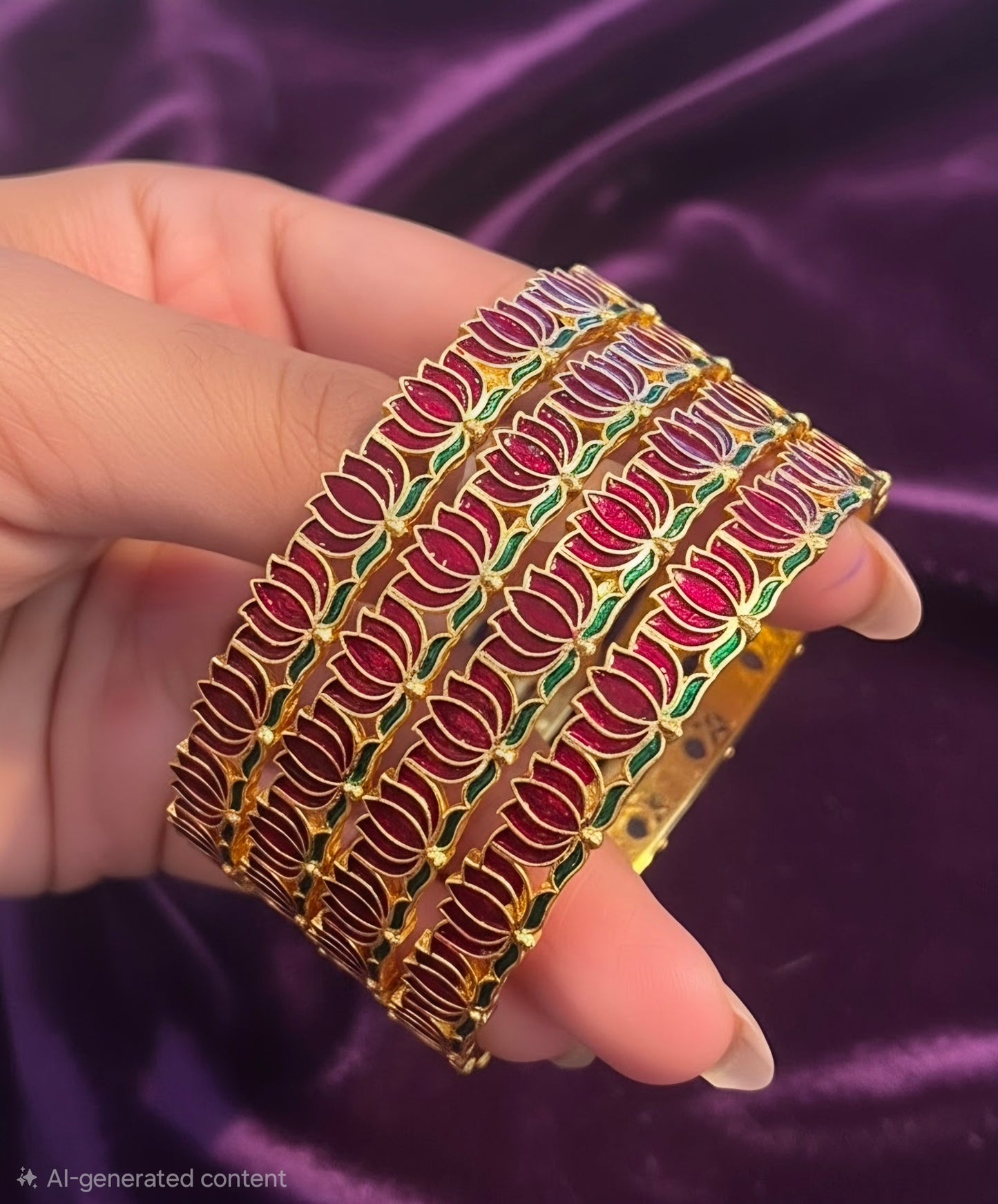 Mesmerizing Red & Green Lotus Shaped Bangles Set