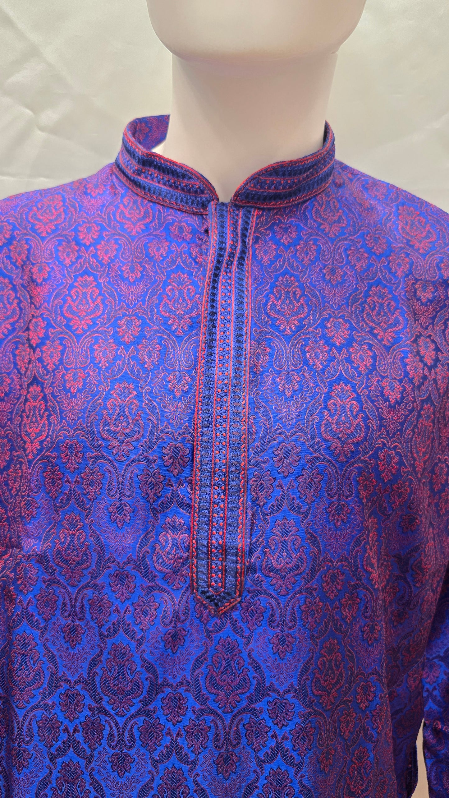 Elegant Blue Color Embroidery Work Kurta With Slub Silk Pajama Pant