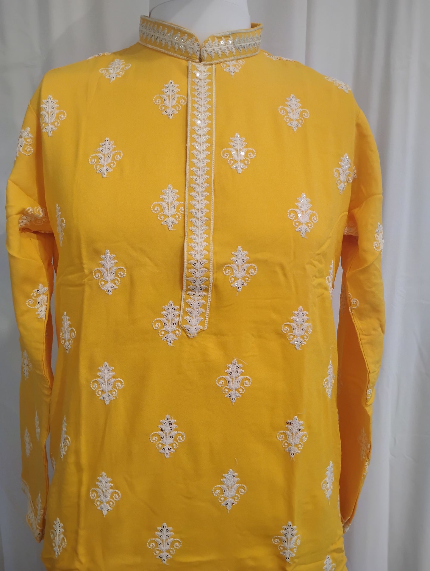 Elegant Yellow Color Embroidery Work kurta Suits For Men