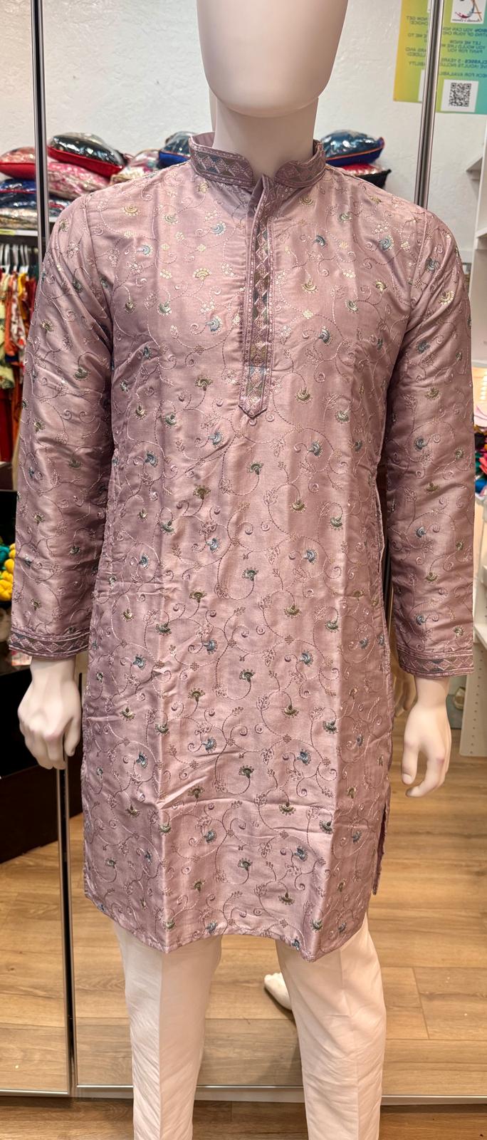 Elegant Light Purple Color Silk Kurta Suit With Multicolor Embroidery Work For Men In USA