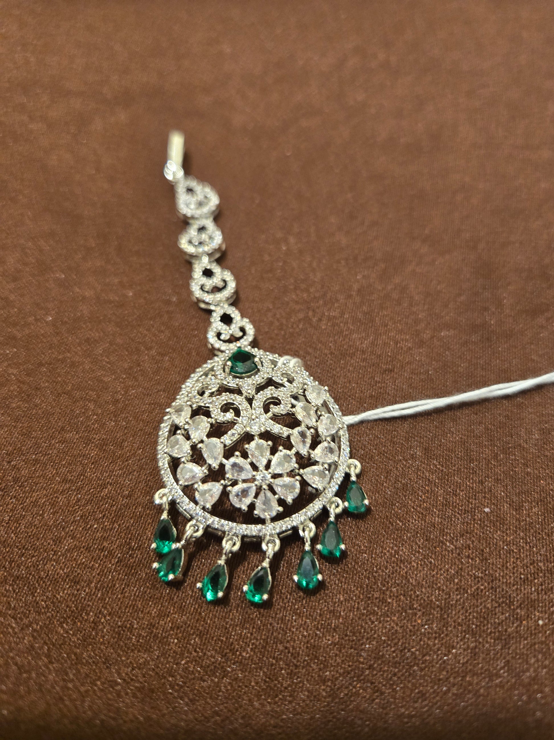 Amazing American Diamond Green Color Tikka For Women Near Me