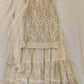 Beautiful Beige Color Gharara Silk Cotton With Gold Zari Work For Women