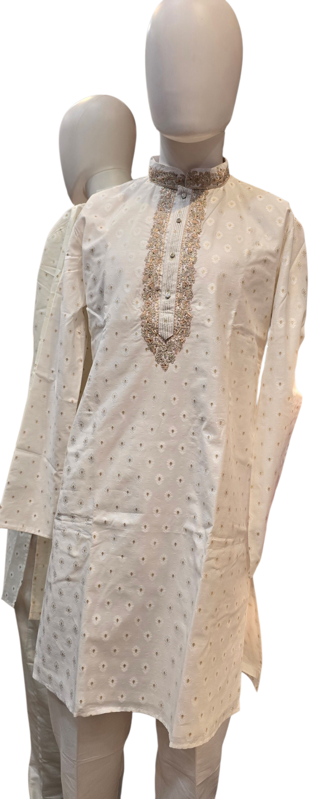 White Color Jacquard  With Zardozi Work Kurta Pajama In USA