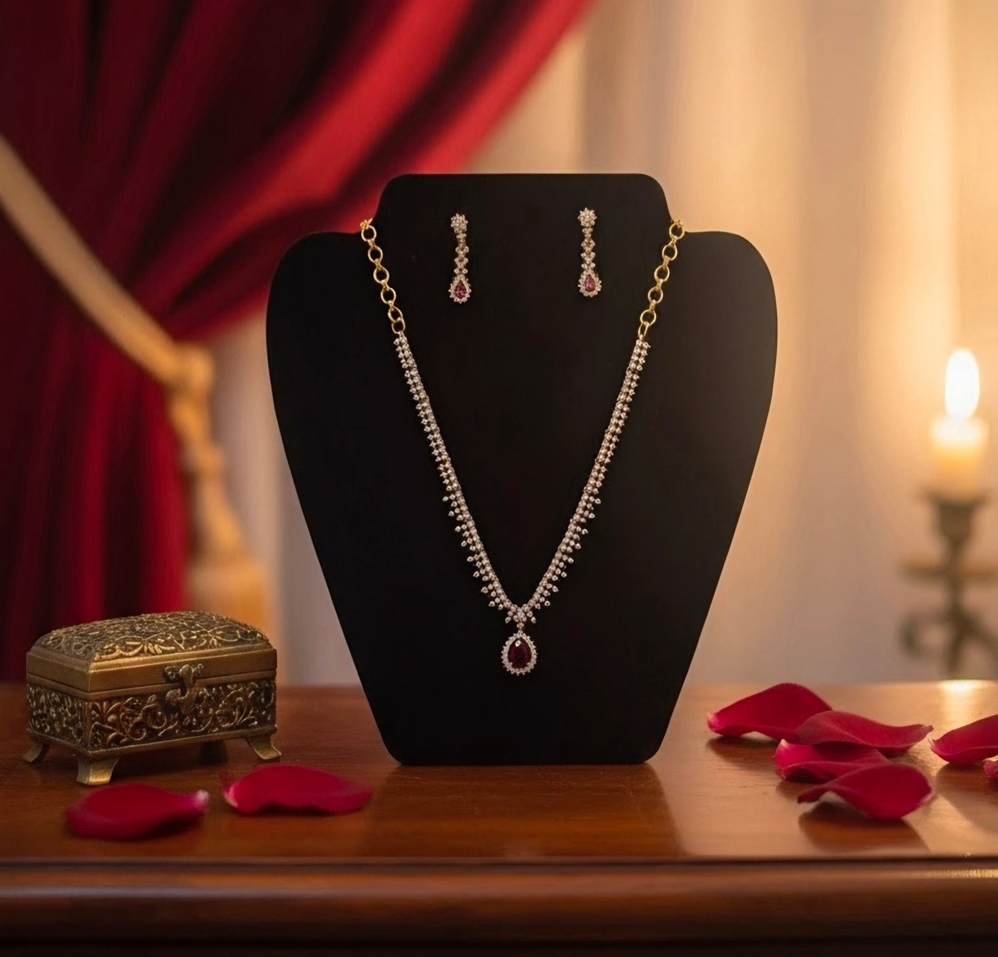 Gorgeous Gold Plated Jewellery Set  With A Red Stone