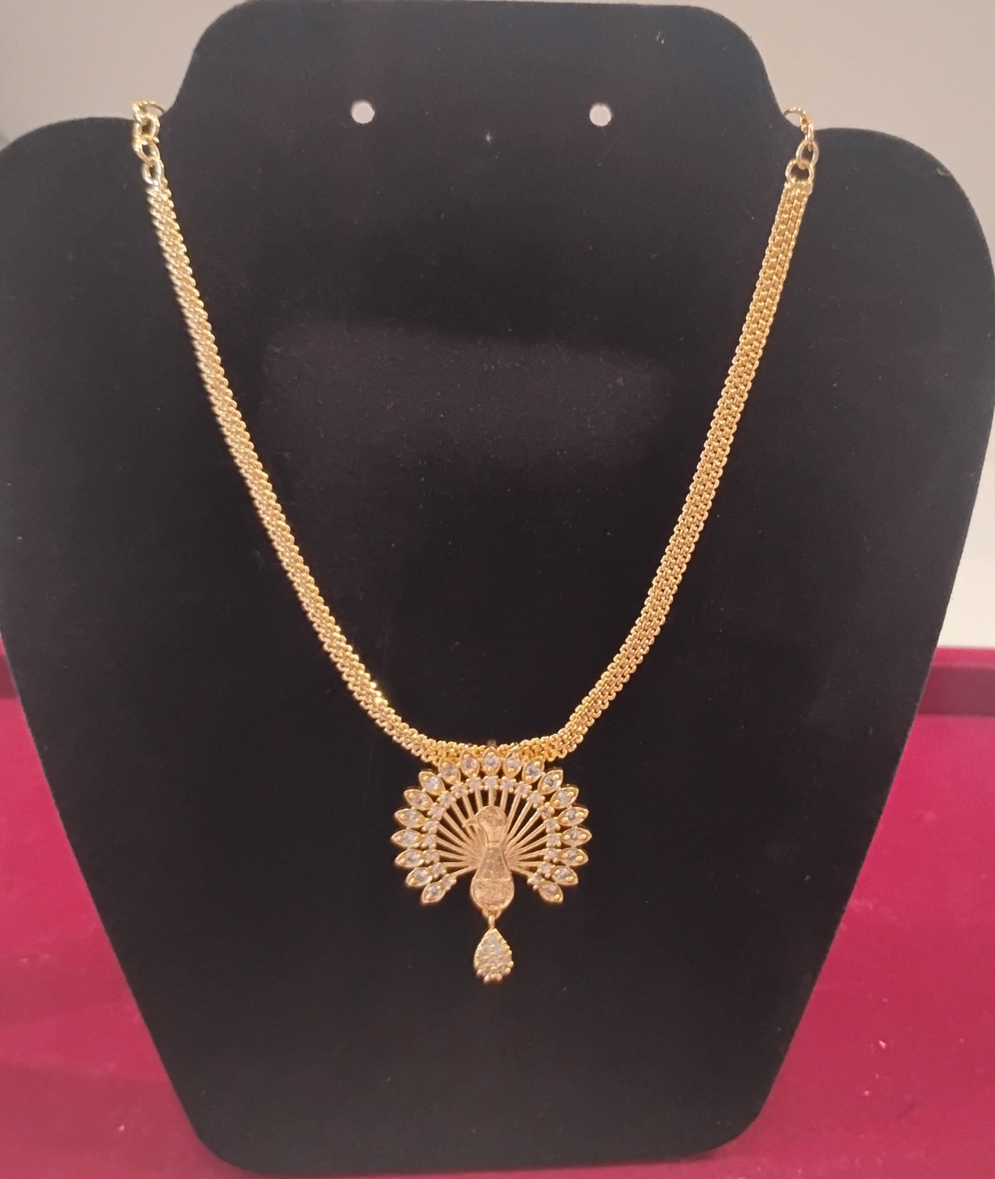 Stunning Gold Plated Peacock Pendant Necklace With Clear CZ Stones