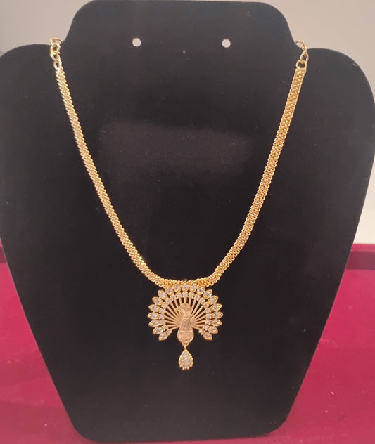 Stunning Gold Plated Peacock Pendant Necklace With Clear CZ Stones