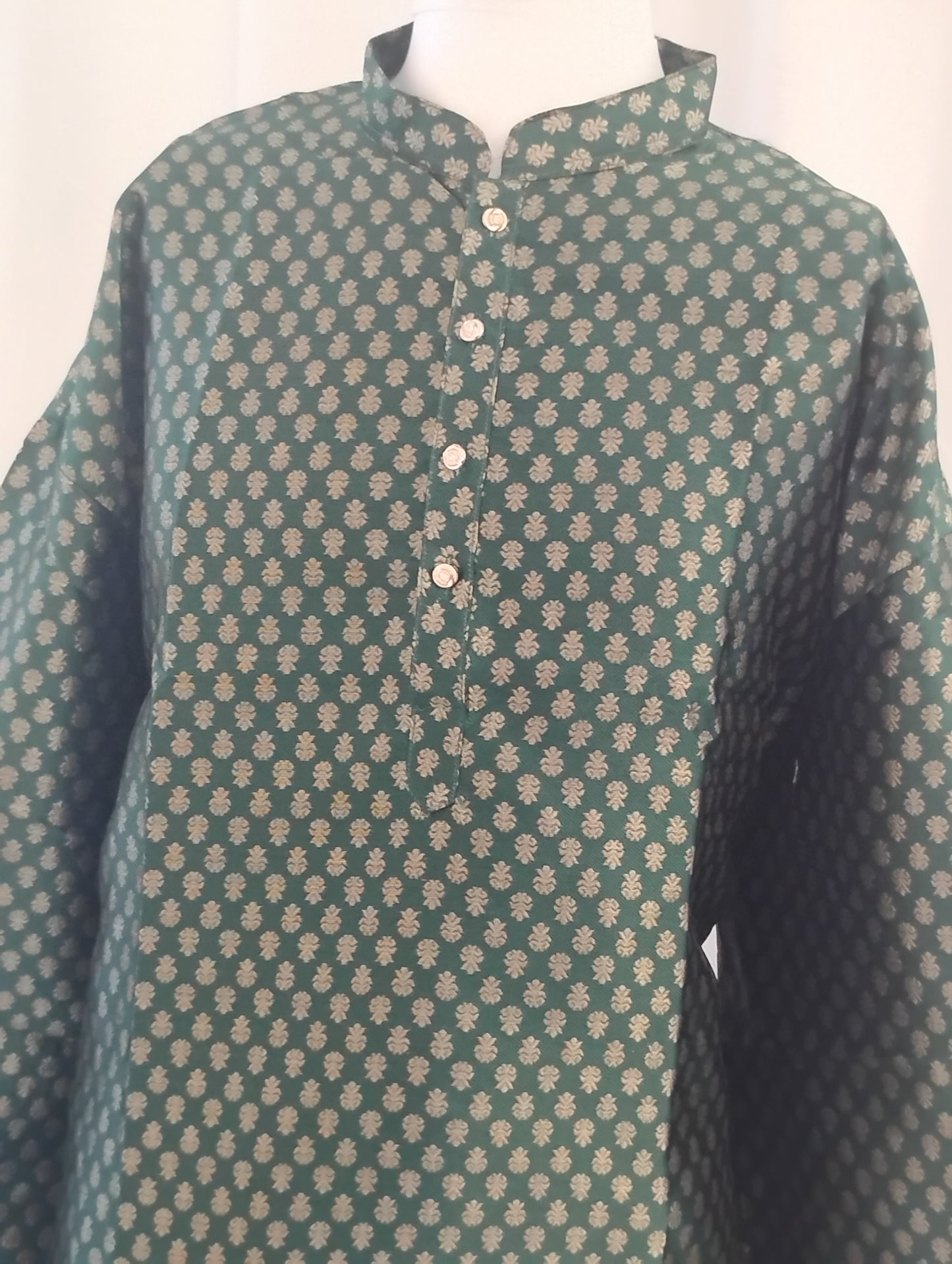 Stunning Dark Green Color Jacquard With Printed Work Kurta Suits For Men