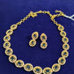 Beautiful Gold Plated White And Dark blue Stone Necklace Set With Earrings For Women