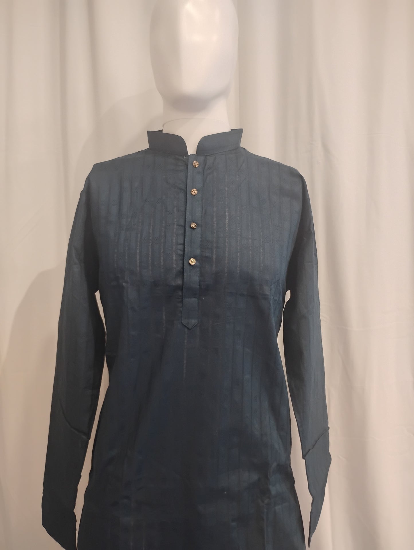 Elegant Teal Blue Color Self Design Kurta With Pajama Set For Men