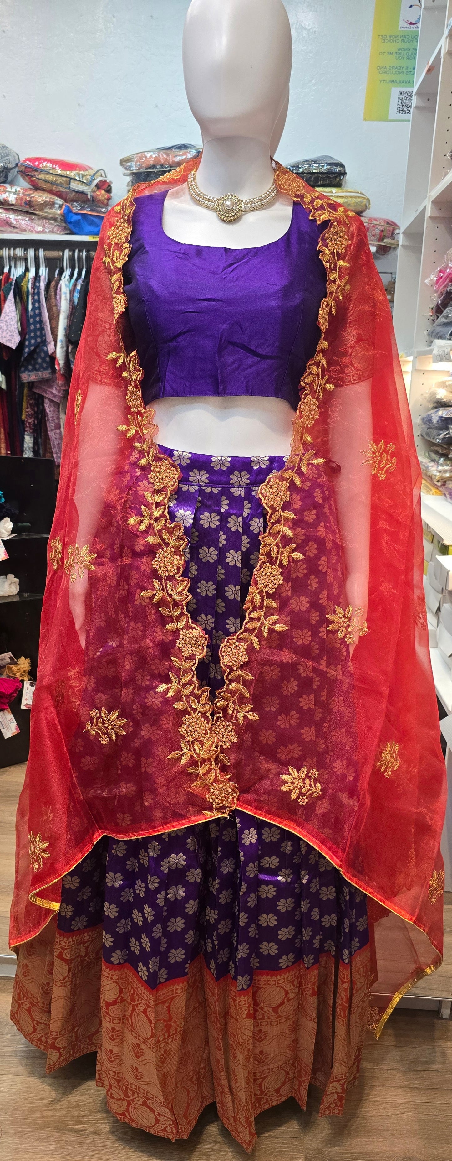 Blue Color Banarasi Silk Dupatta With Zari Work With Silk Lehenga Choli In USA