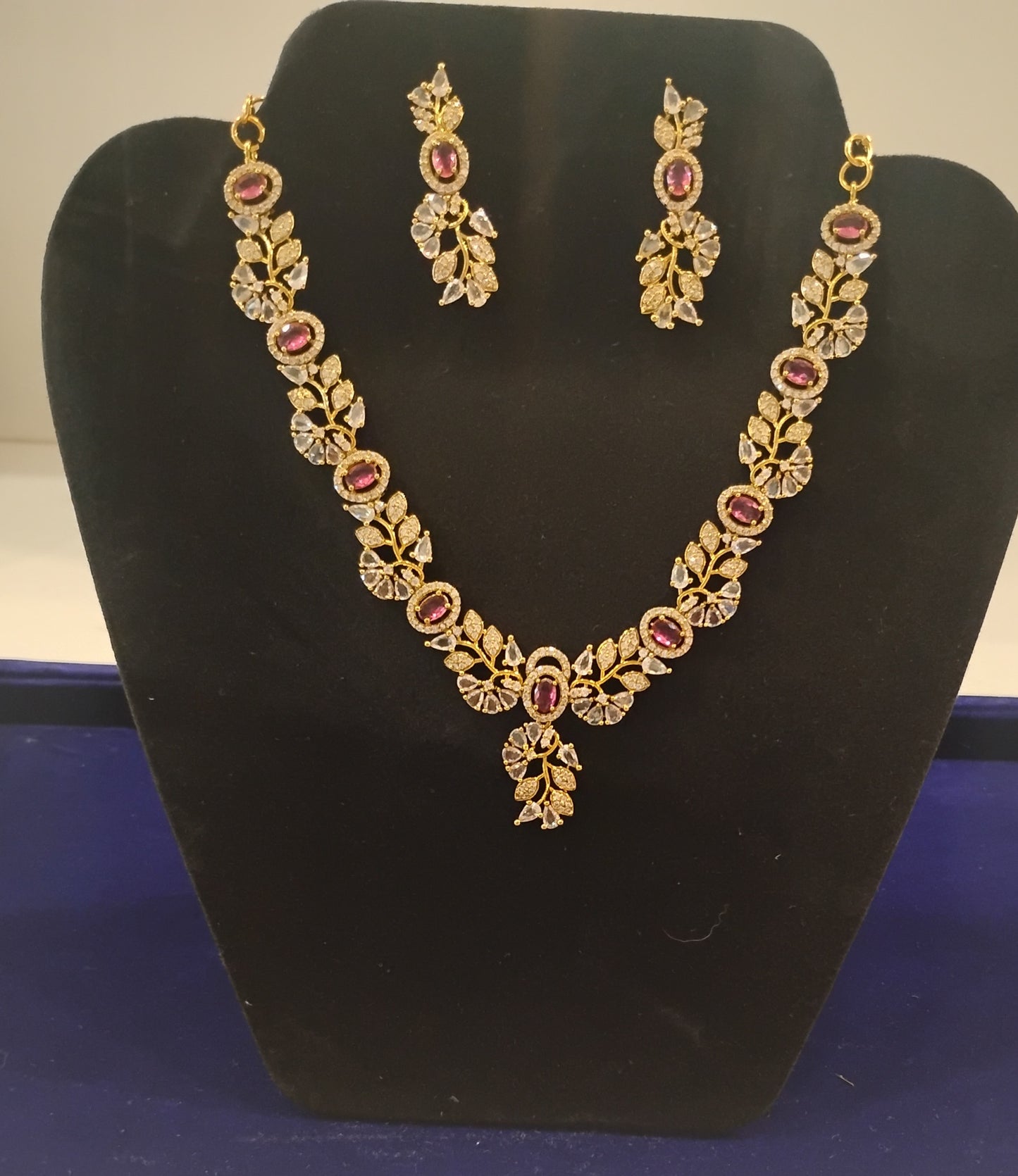 Alluring Pink And White Stones Necklace With Earrings For Women
