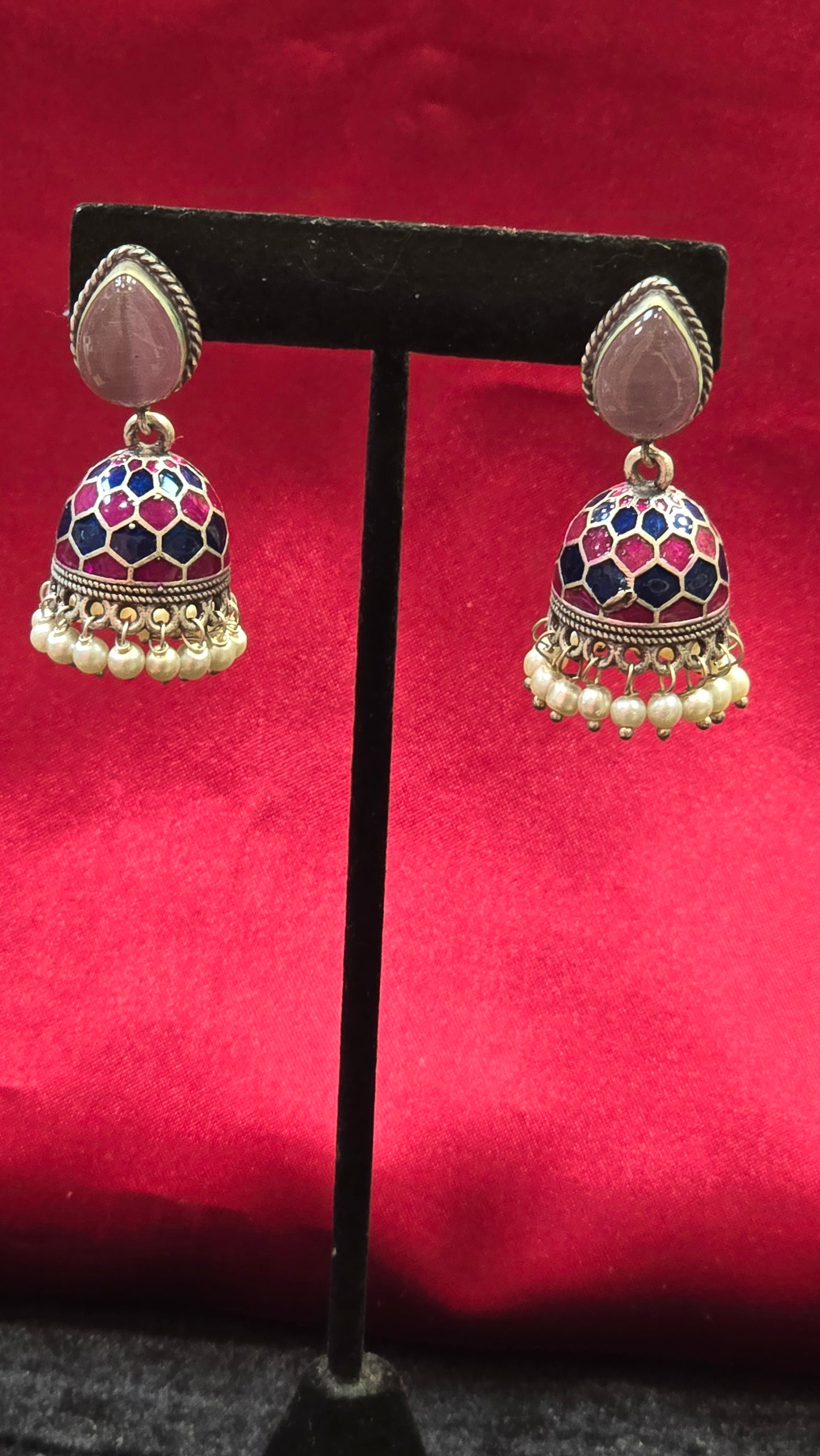 Pretty Light Pink And Light Blue Jhumki Earrings