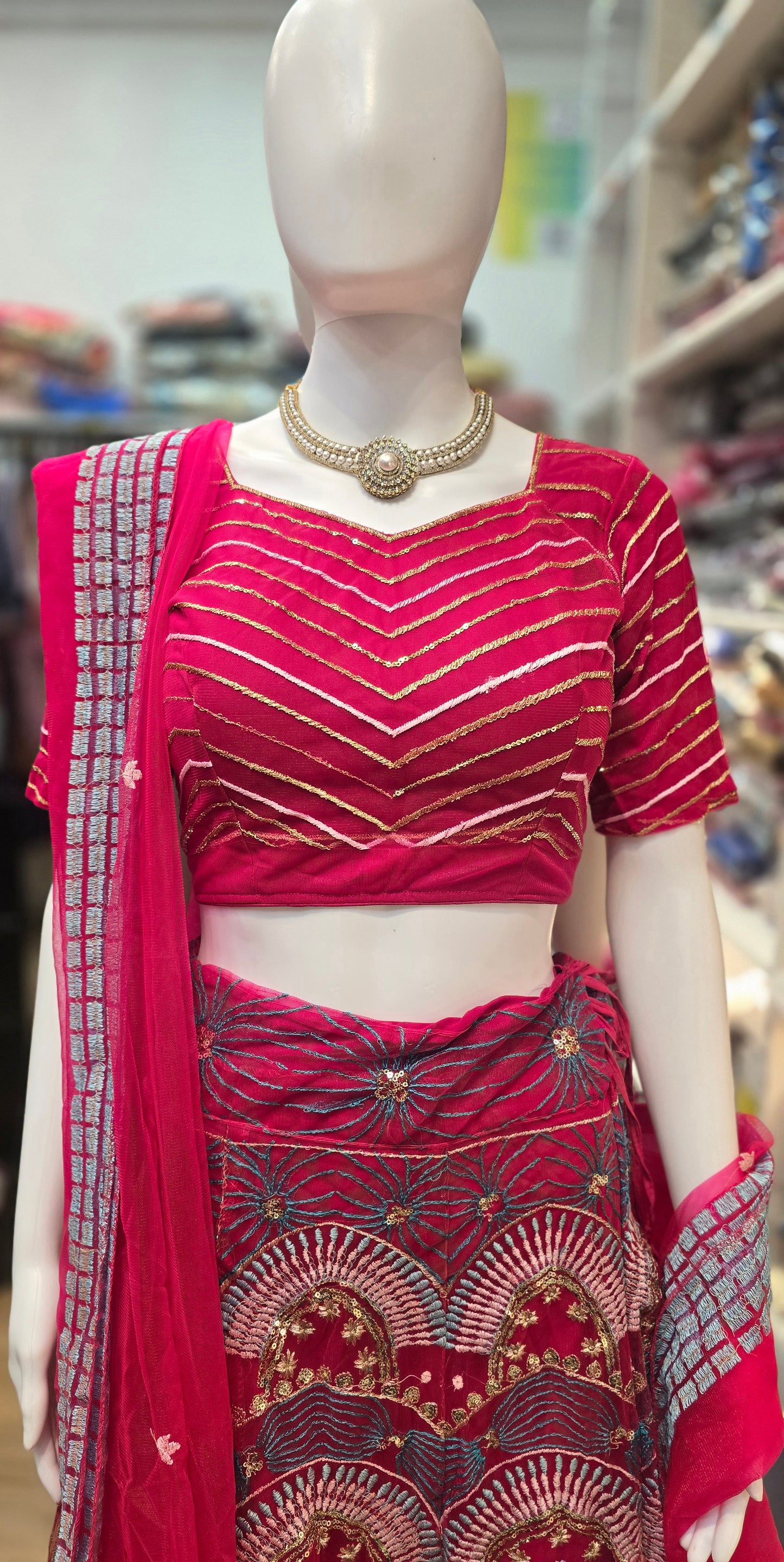 Stunning Dark Hot Pink Color Net With Sequins Thread Embroidery Work Lehenga Choli In USA